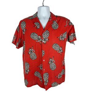 Vintage Magnum 357 Mens Red Hawaiian Shirt With Pineapple & Ukulele Print Size L